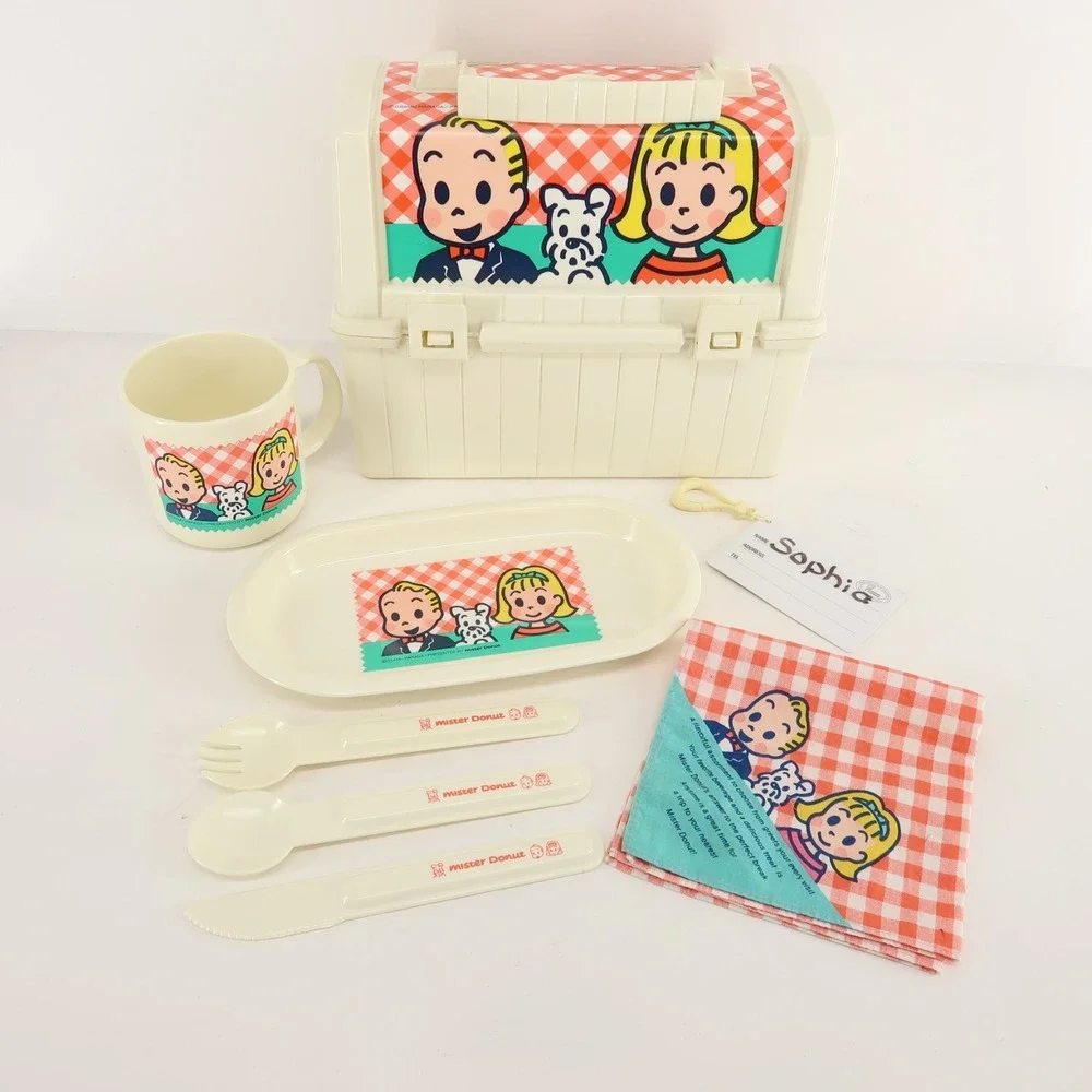 Mister Donut Osamu Harada‎ Picnic Lunch Box Set 8 Piece Jack Jill Dog Japan